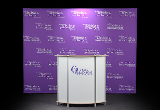 10 ft Press Wall Package with backdrop and reception podium